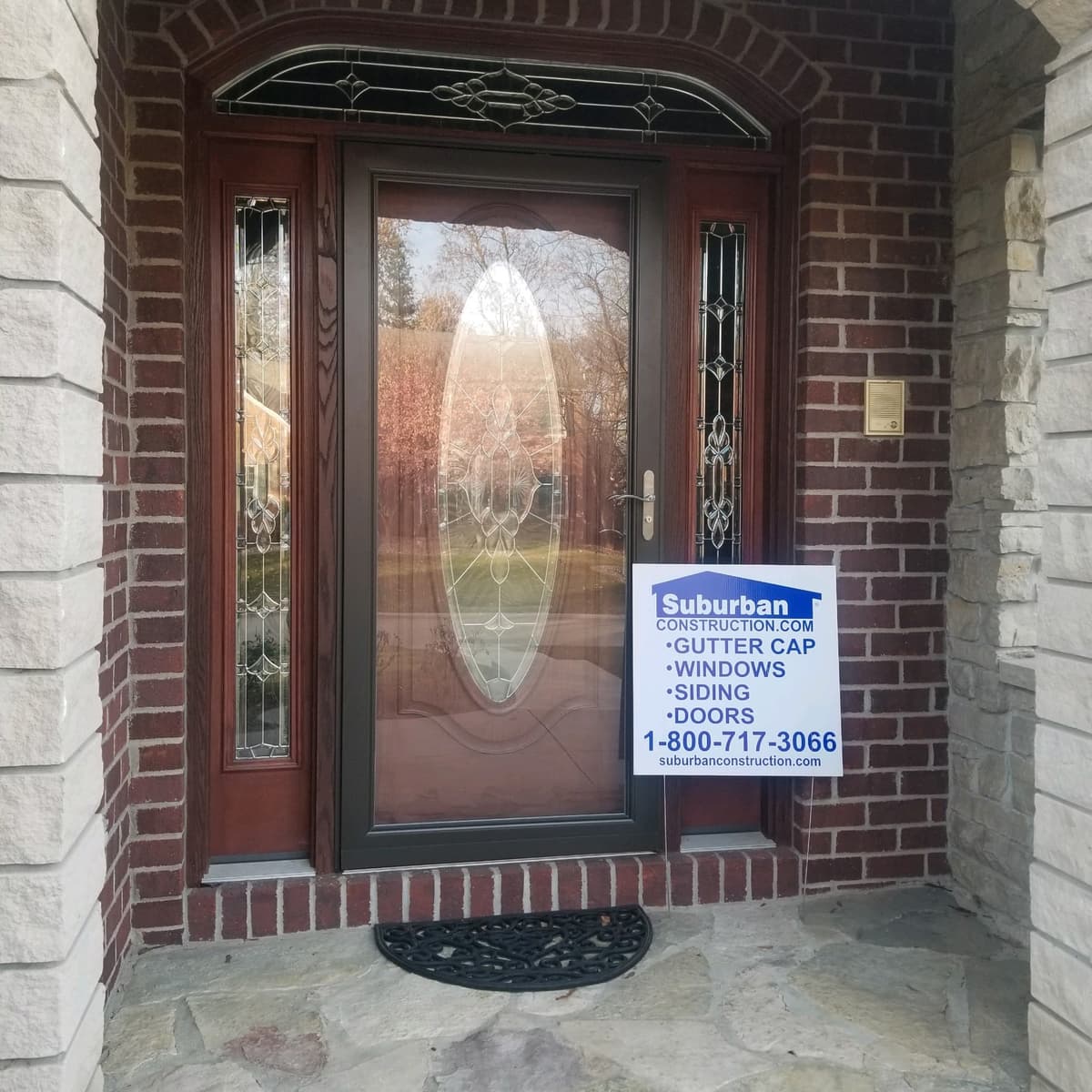 Storm door full view showing security features